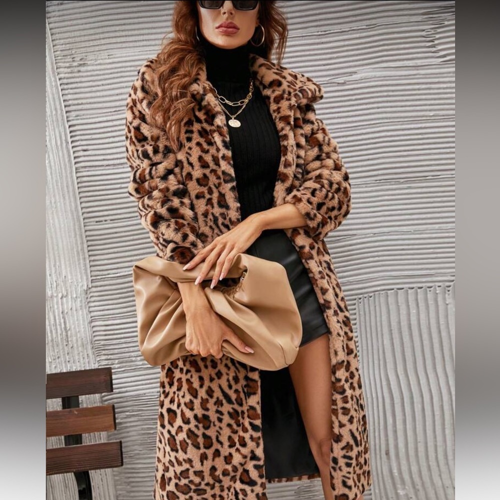 Leopard Print Faux Fur Coat